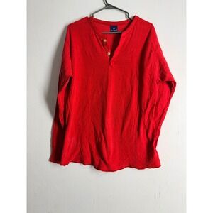 Vintage Duofold Henley Shirt Mens Large Red Long Sleeve Thermal Made in USA